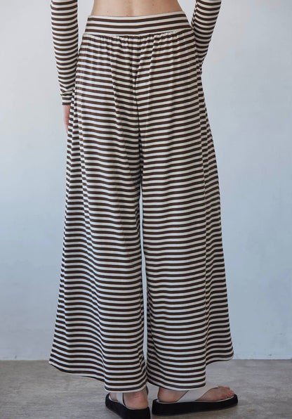 Knit Spandex Stripe Wide Leg Pant (Set Option)