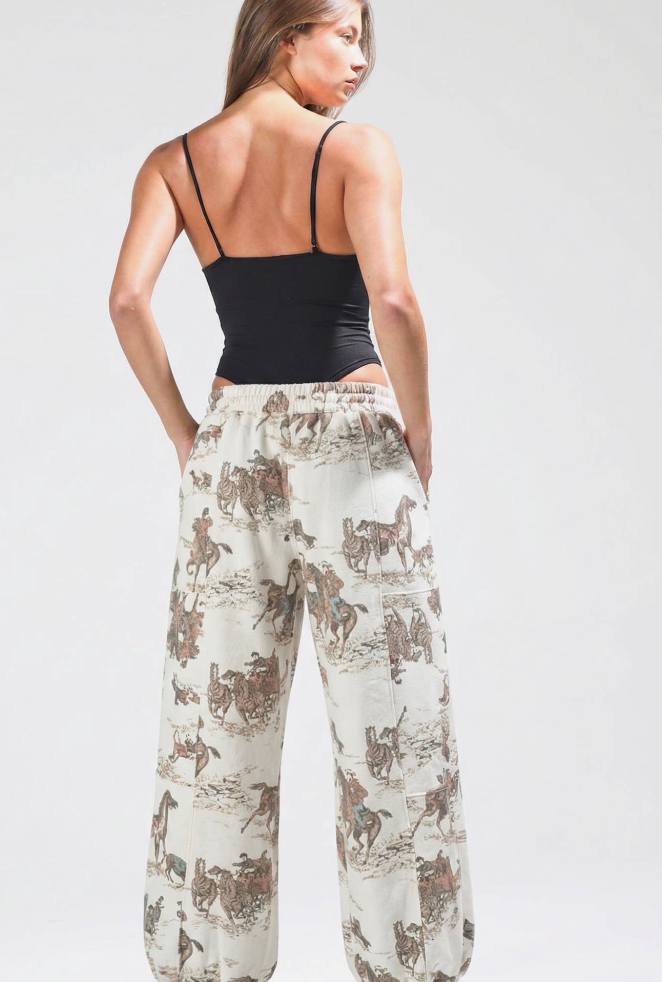 Horse Print Barrel Sweat Pants