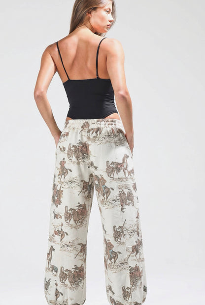 Horse Print Barrel Sweat Pants