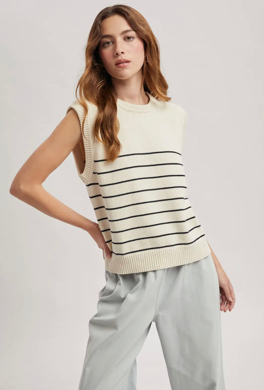 Striped Tank Sweater Natural + Black