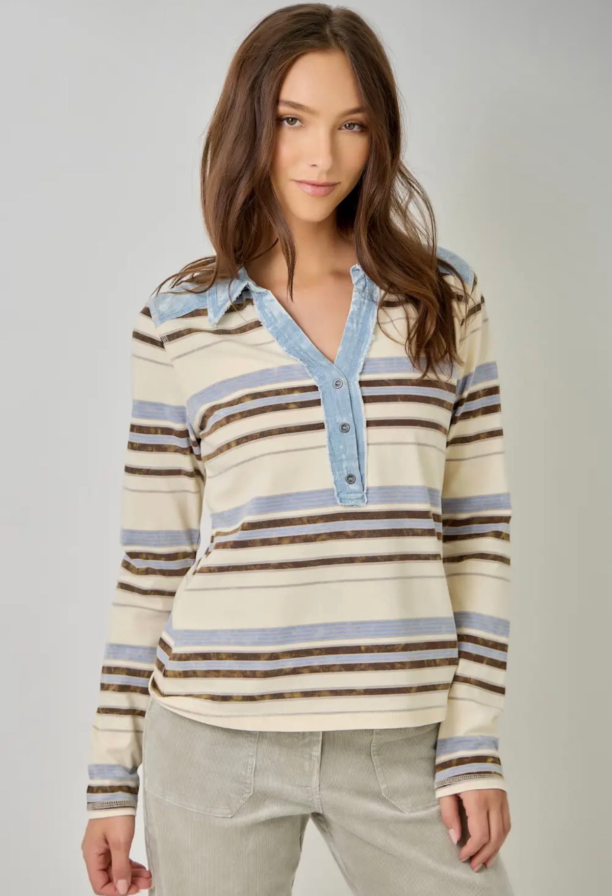 Denim Mixxed Stripe Henley Top