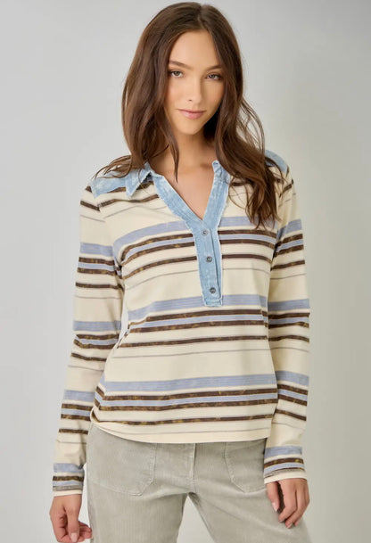 Denim Mixxed Stripe Henley Top