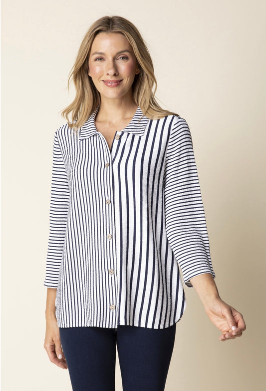 Stripe Navy + White Blouse
