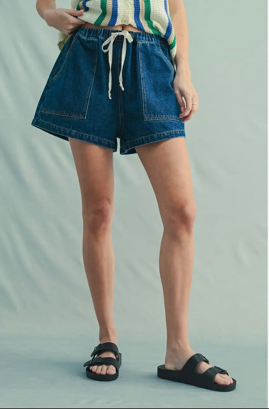 Denim Drawstring Shorts