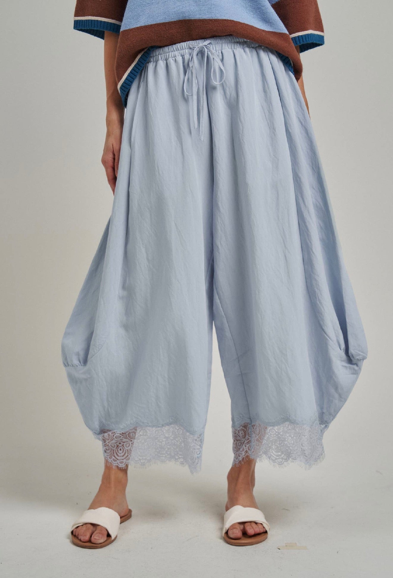 Balloon Satin Lace Pants Blue