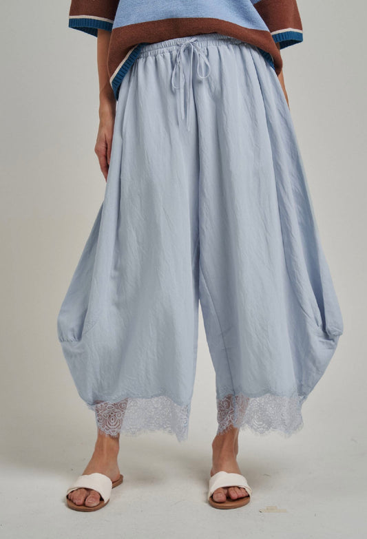 Balloon Satin Lace Pants Blue
