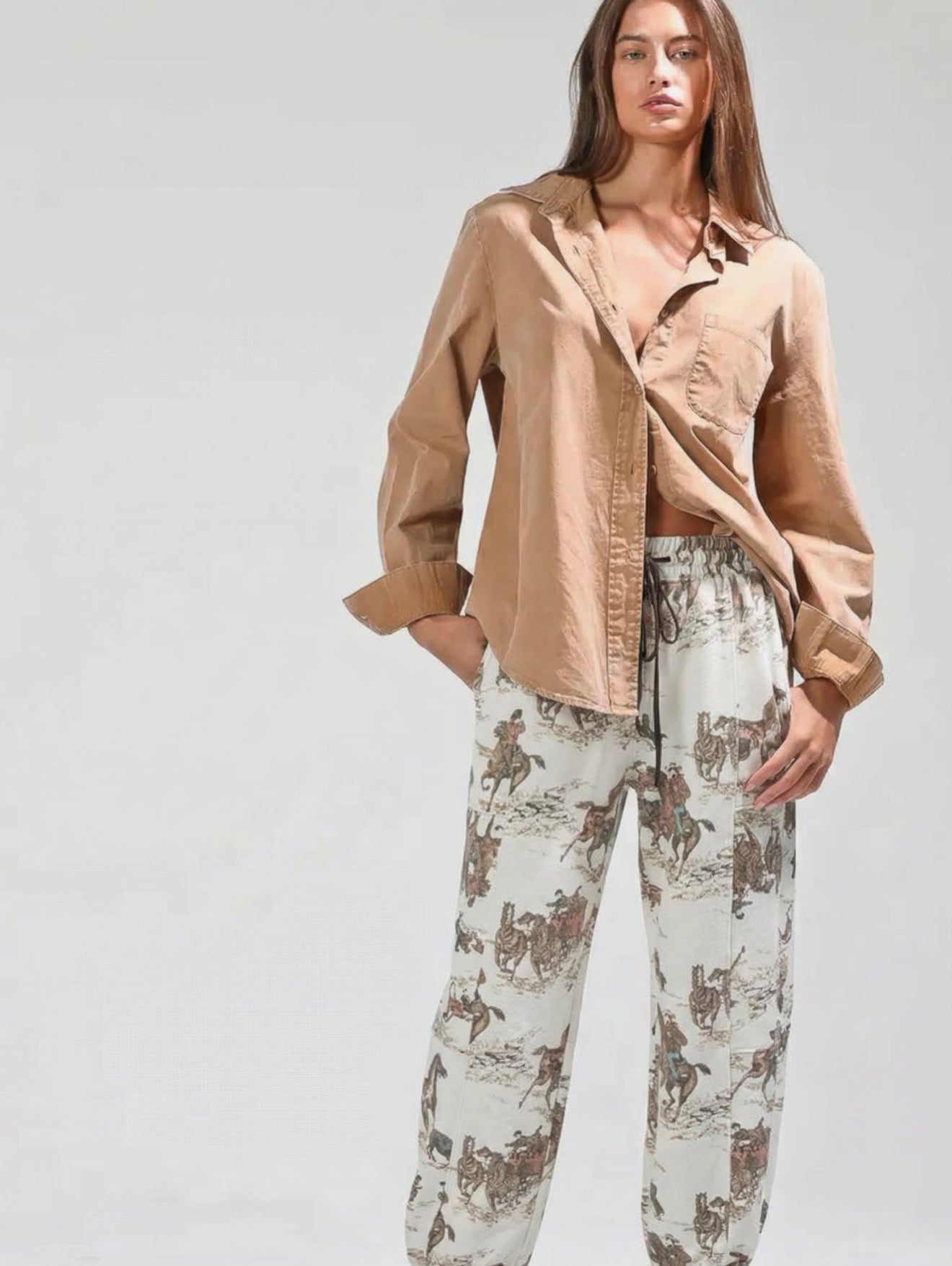 Horse Print Barrel Sweat Pants