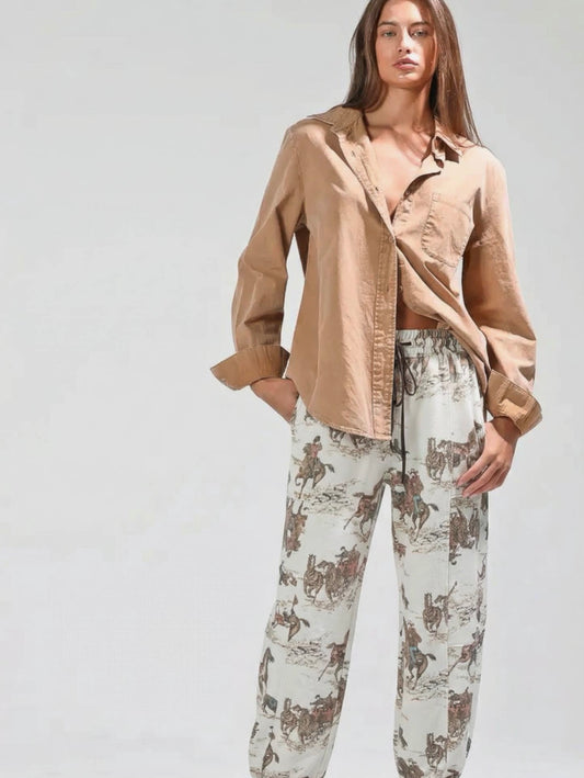 Horse Print Barrel Sweat Pants
