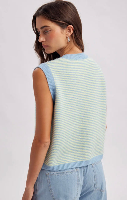 Sleeveless Sweater Blue + Lemon