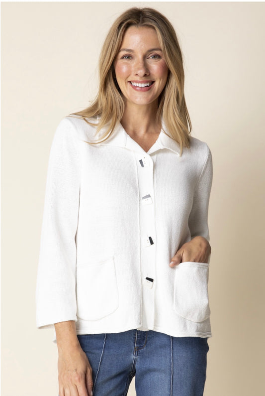 Sweater Pleated Button Up White