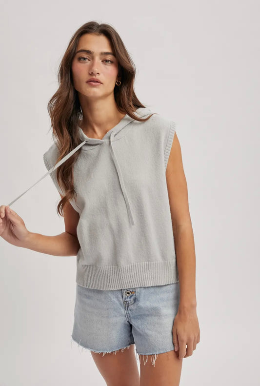 Gray Sleeveless Hoodie Sweater