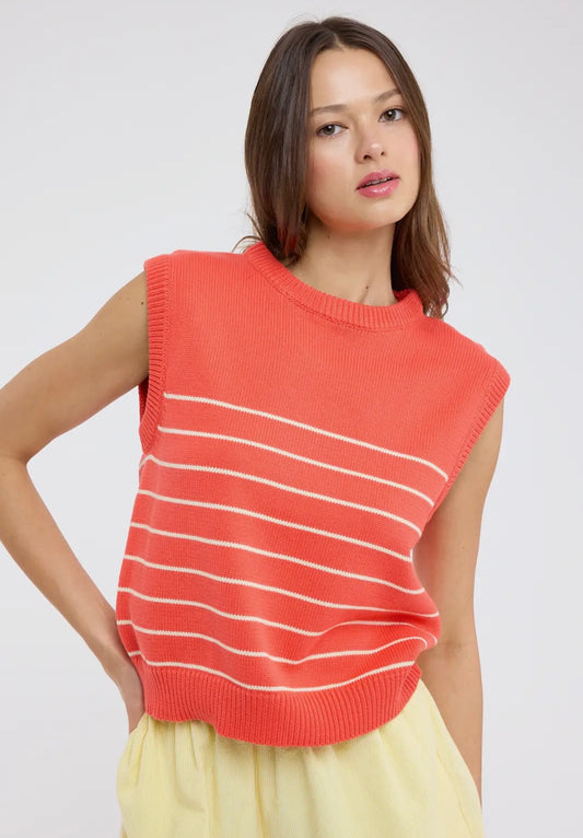 Striped Muscle Tank Top Papaya