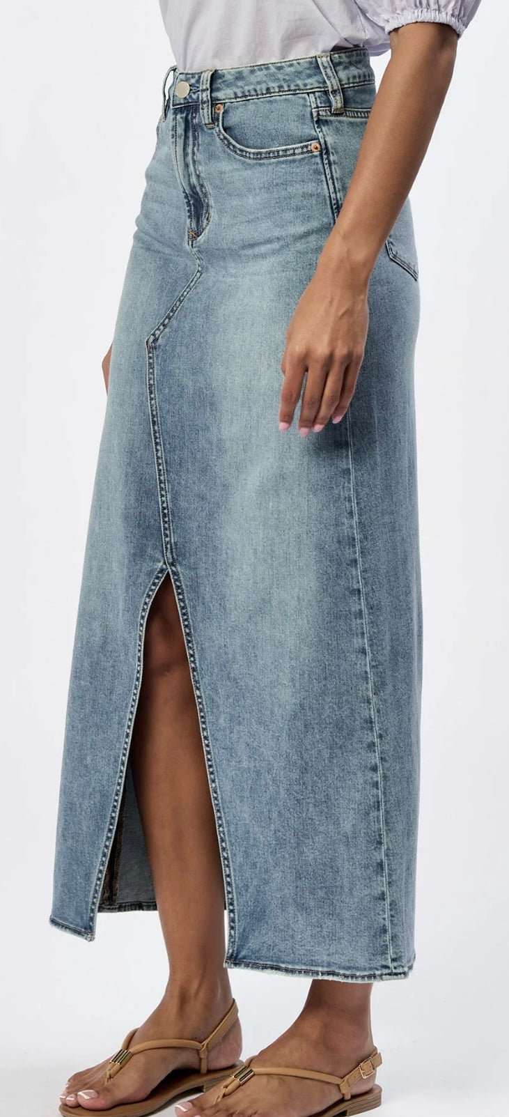 Vianna Front Slit Long Denim Skirt