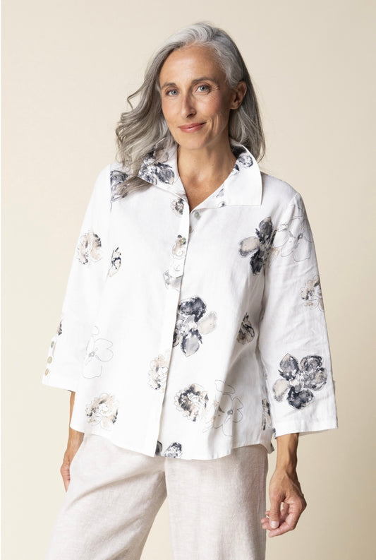Linen Floral Retro Swing Top