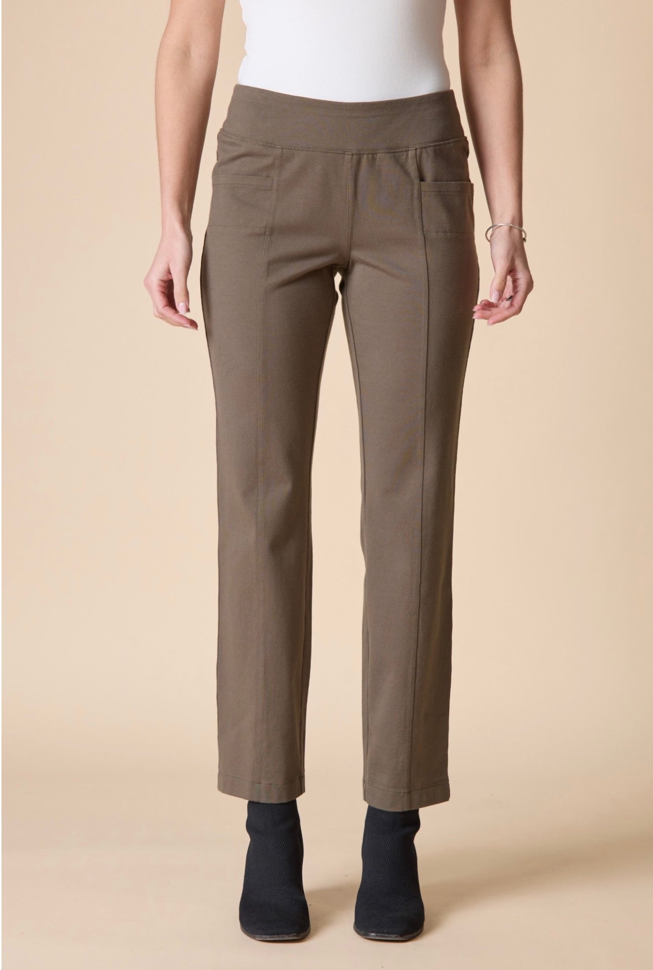 Stonewash Pull On Olive Green Pant