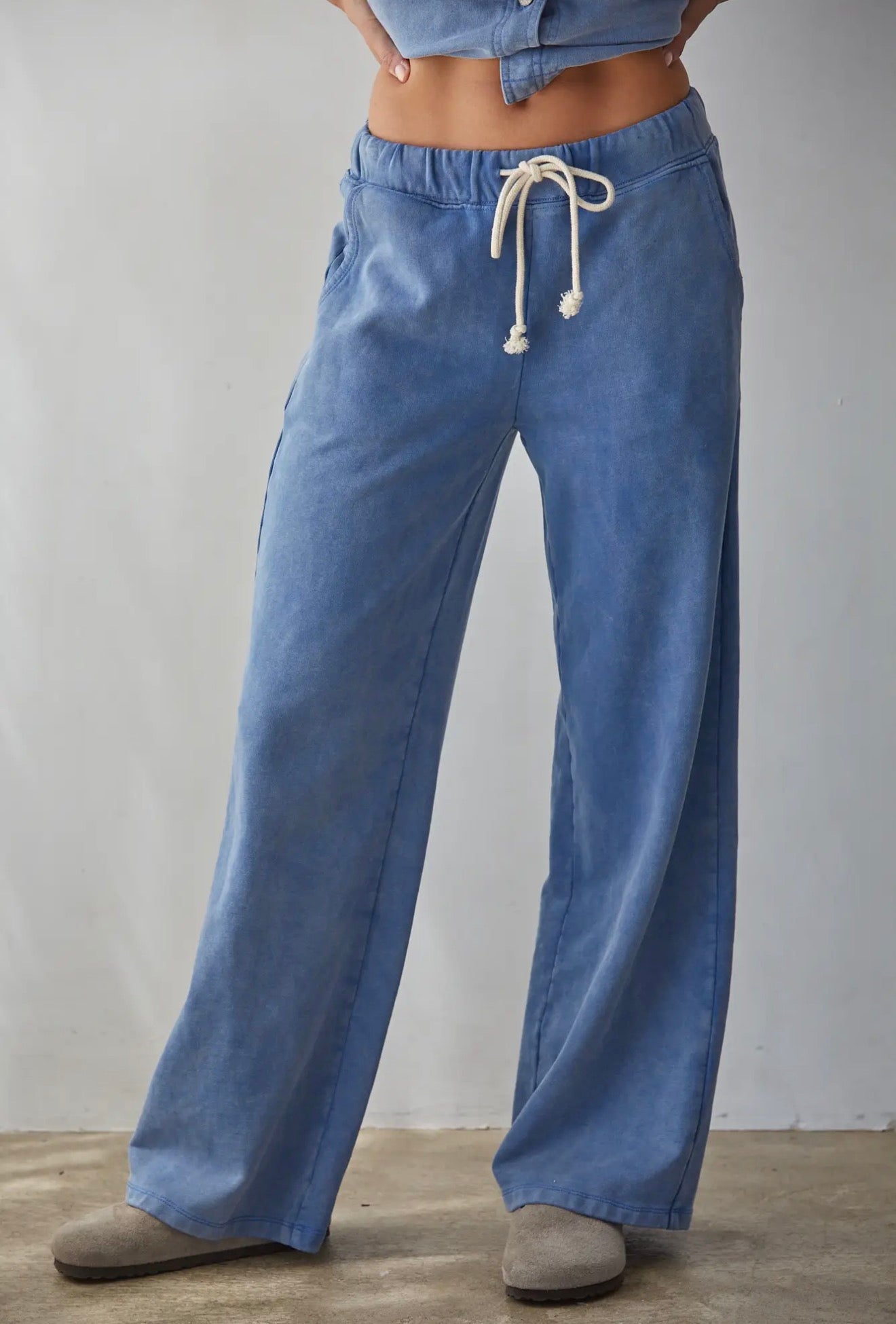 Knit Cotton Wide Leg Pants (Set Option)