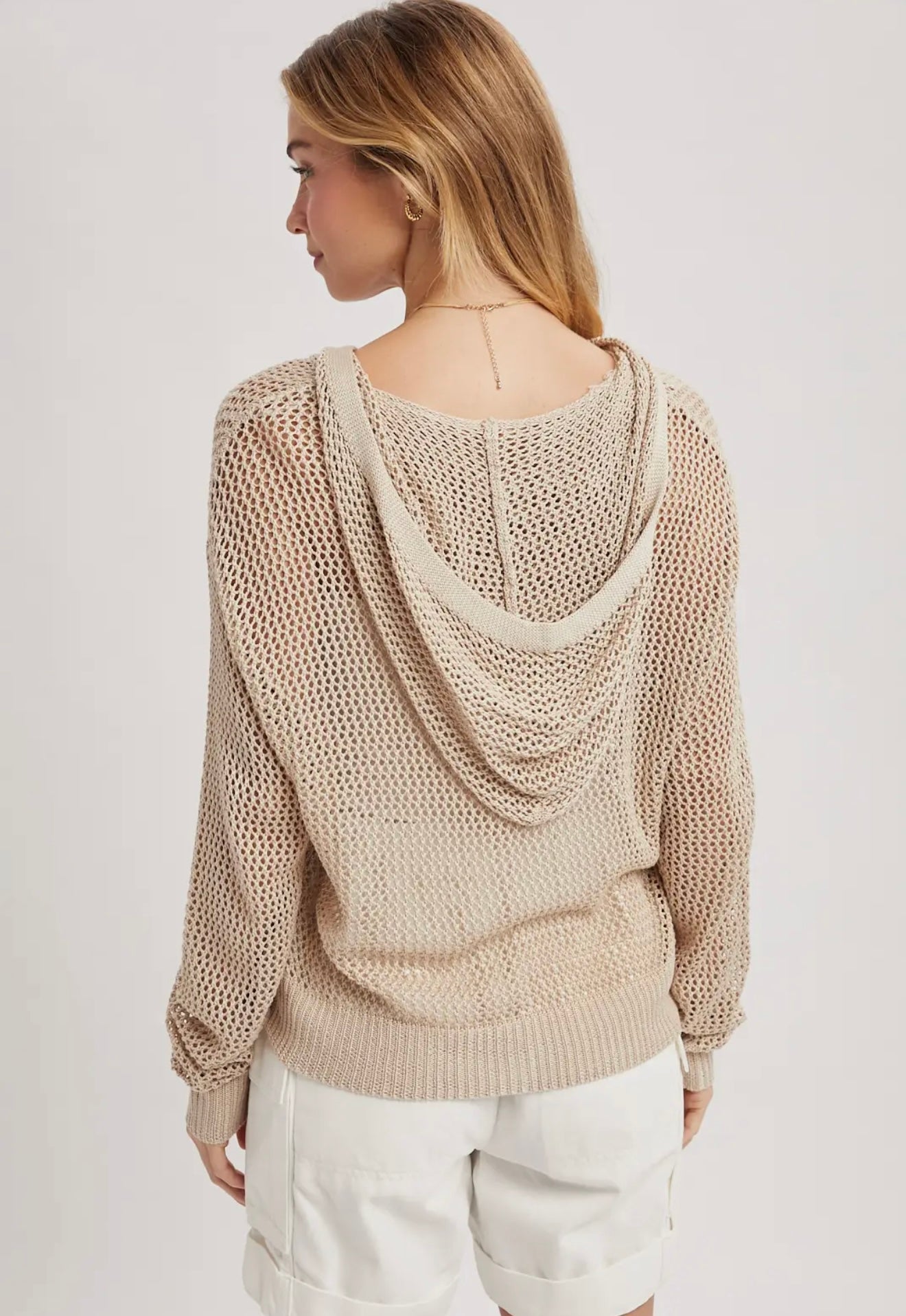 Open Knit Button Up Hoodie