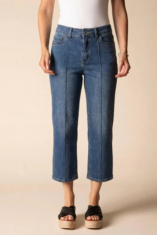 Stretch Denim Seamed Crop Flare