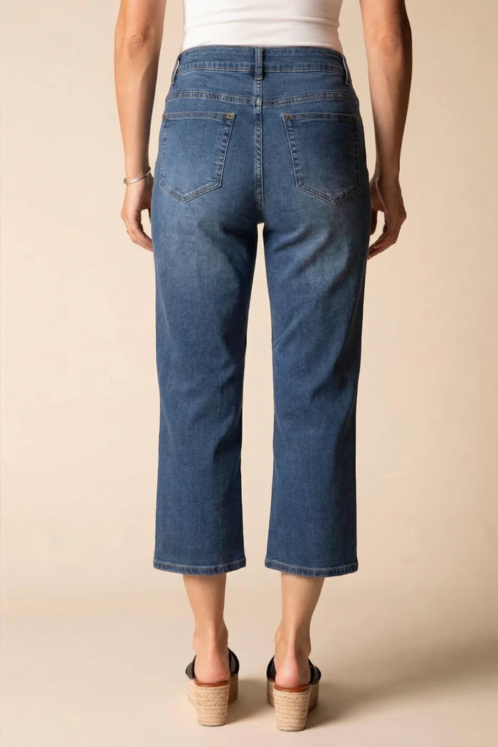 Stretch Denim Seamed Crop Flare