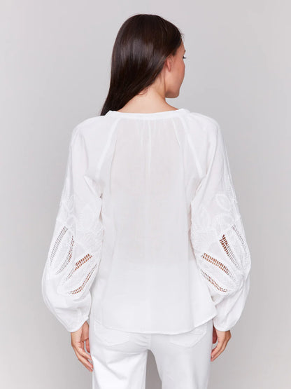 Raglan Embroidered Blouse White