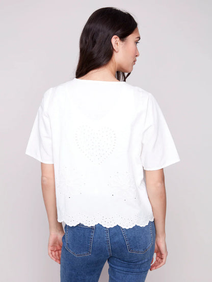 Embroidery Front Tie Blouse