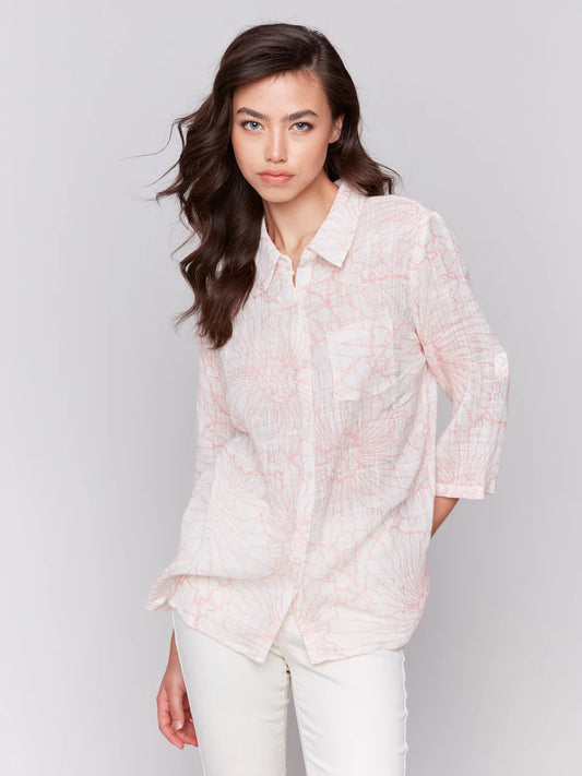 Printed Guava Cotton Blouse
