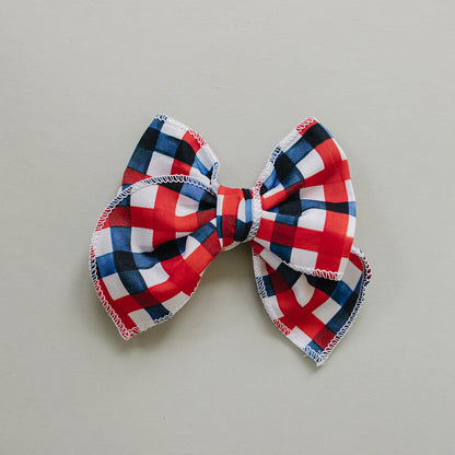 All American Plaid Hair Bow Med Clip