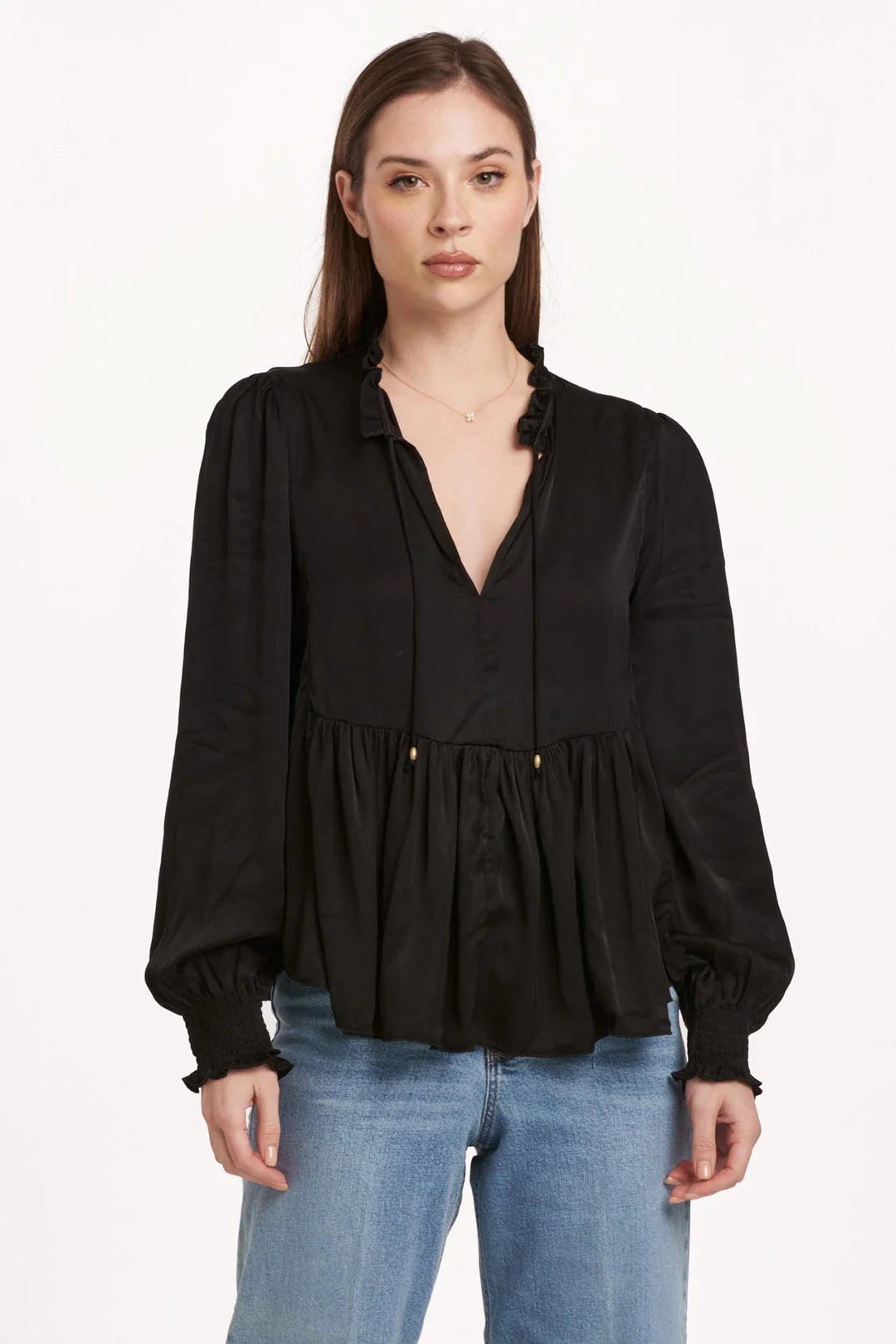 Jewel low cut ruffled top - Black