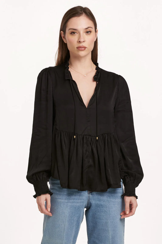 Jewel low cut ruffled top - Black