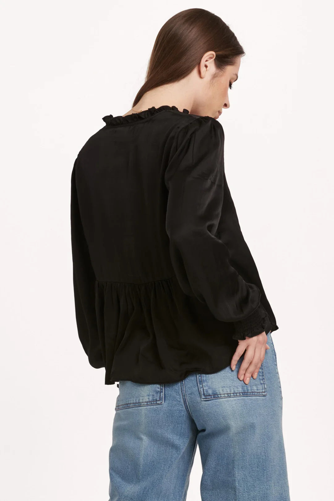 Jewel low cut ruffled top - Black