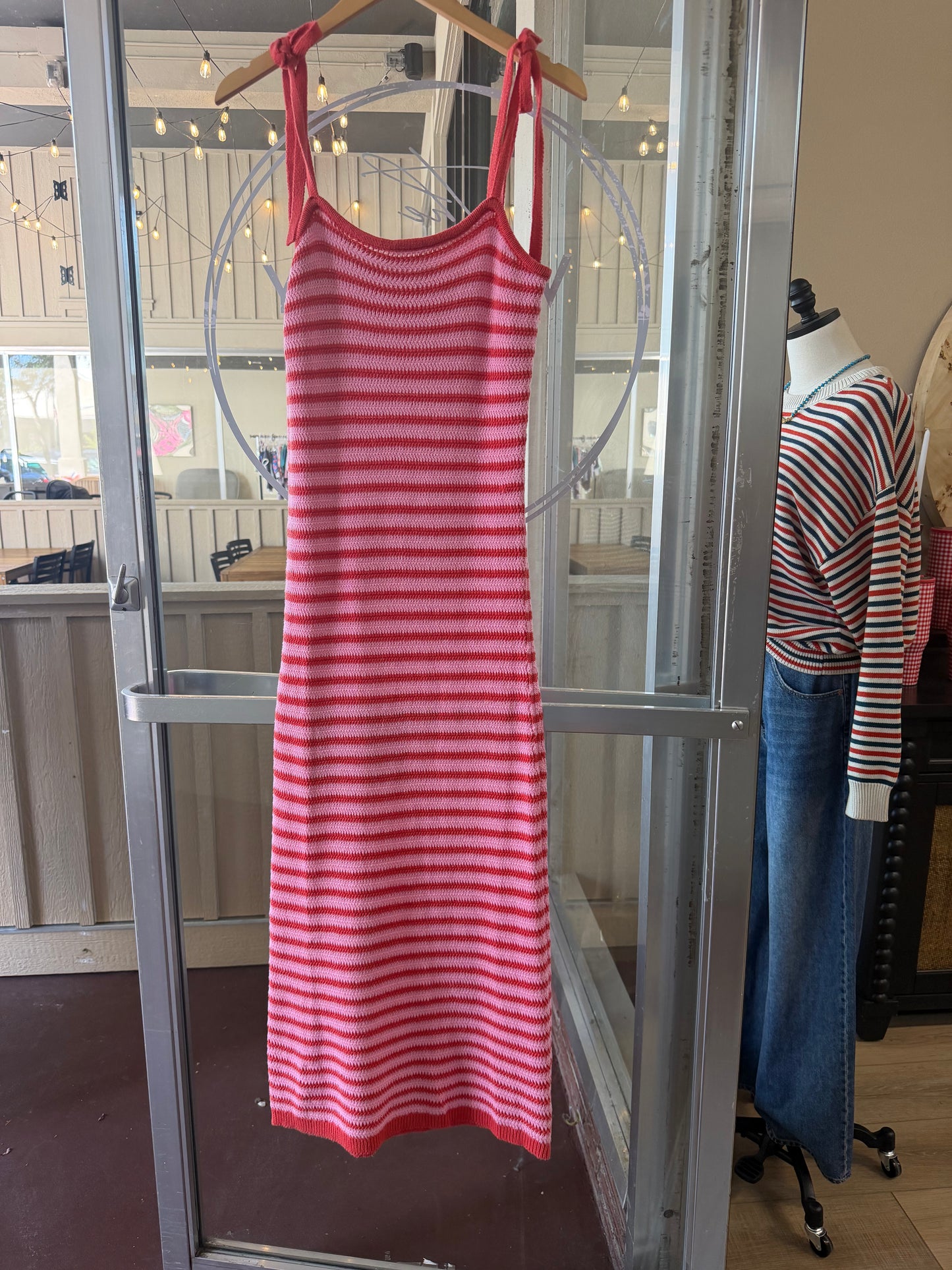 Striped Knit Maxi Dress Pink + Red