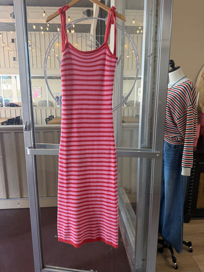 Striped Knit Maxi Dress Pink + Red