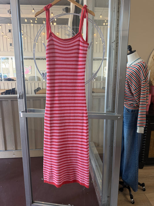 Striped Knit Maxi Dress Pink + Red