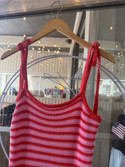 Striped Knit Maxi Dress Pink + Red