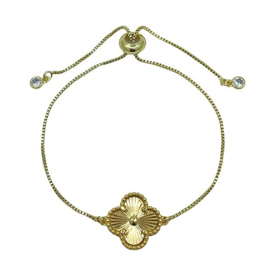 Clover Charm on Plated Gold Pull Chain Bracelet: 18KT Gold Fill