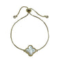 Clover Charm on Plated Gold Pull Chain Bracelet: Mother of Pearl