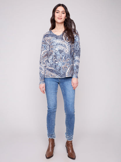 Printed V Neck Sweater