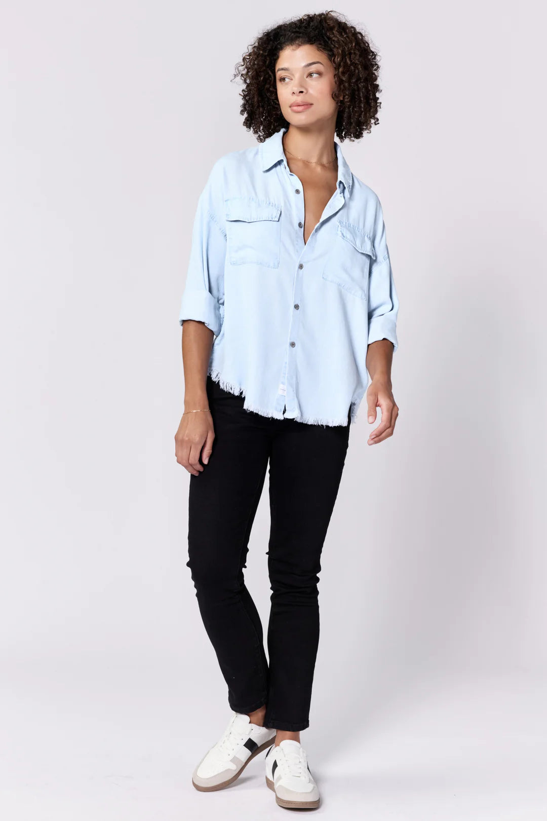 Button Up Long Sleeve Boxy Shirt