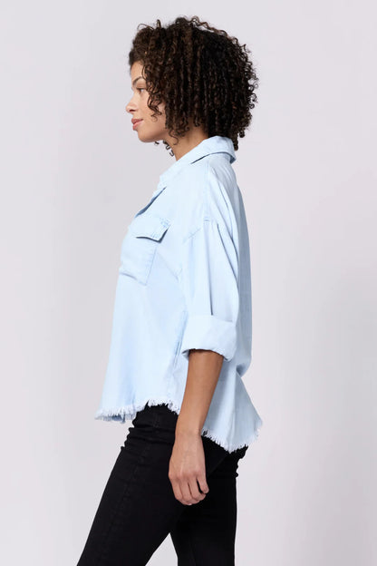 Button Up Long Sleeve Boxy Shirt