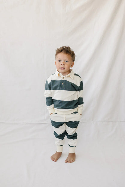 Green Stripe Collared French Terry Set