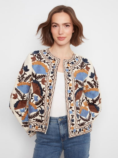 Edge to Edge Embroidered Basketweave Jacket