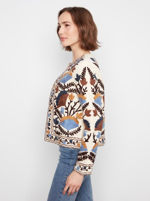 Edge to Edge Embroidered Basketweave Jacket
