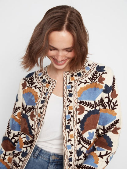 Edge to Edge Embroidered Basketweave Jacket