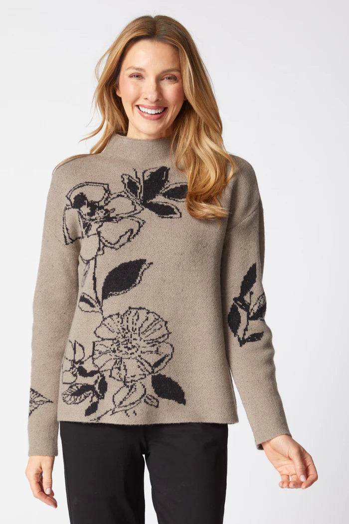 Floral Tan + Black Sweater