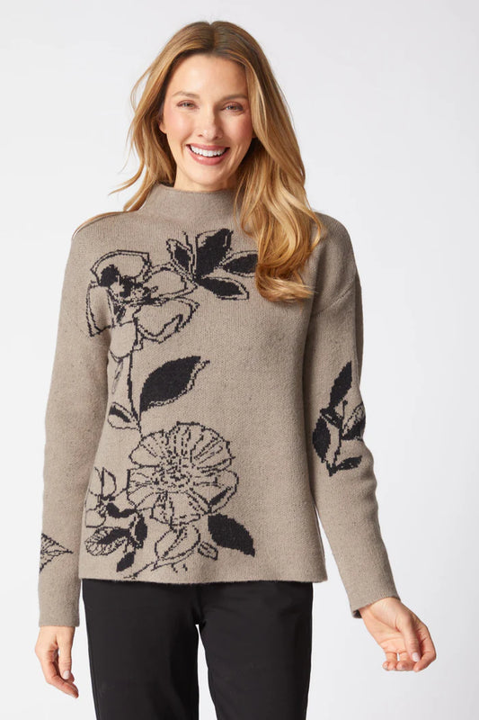 Floral Tan + Black Sweater