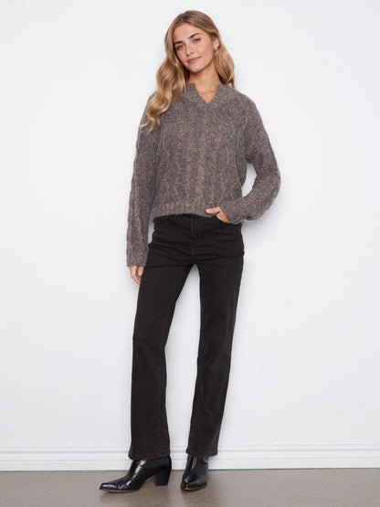 Metallic Cable Knit Sweater - Woodland