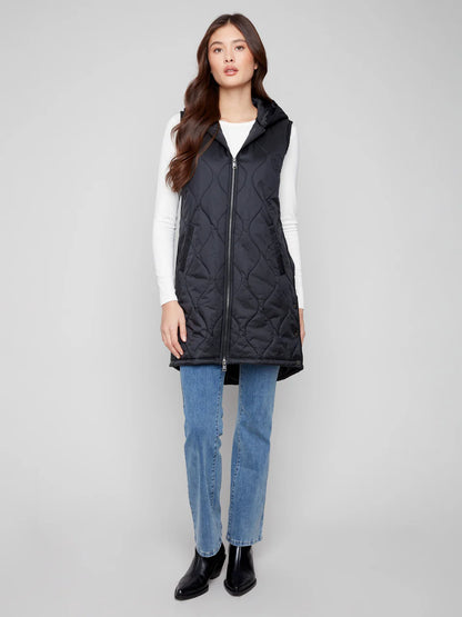Pearl Long Hooded Vest Black