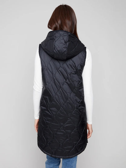 Pearl Long Hooded Vest Black