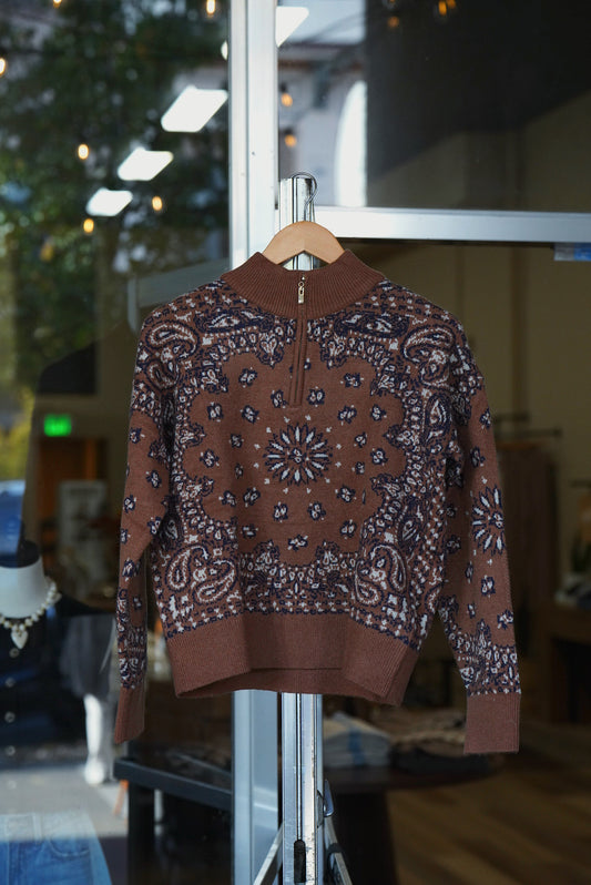 Bandana Sweater Brown + Blue