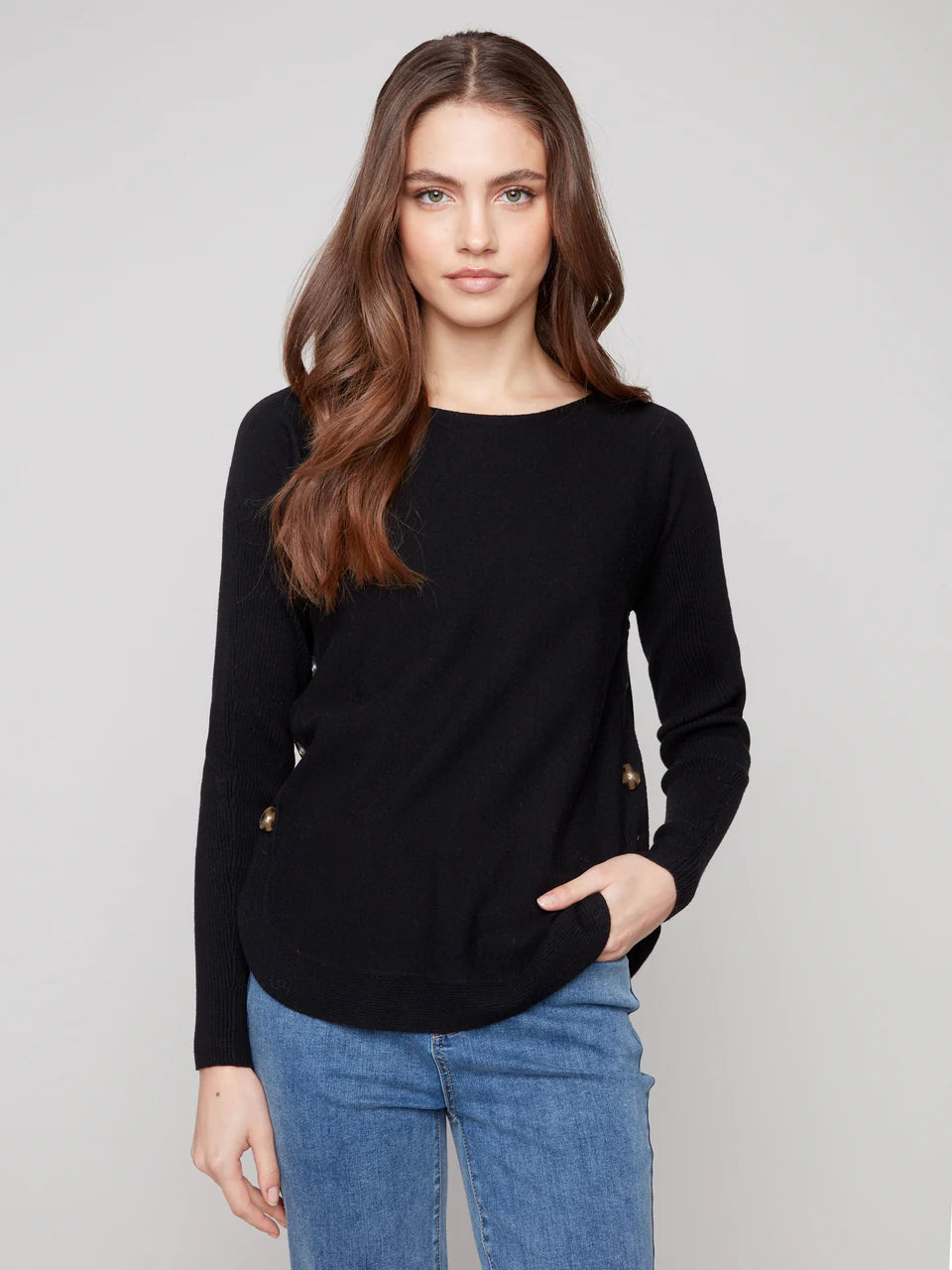 Boat Neck Sweater With Side Buttons